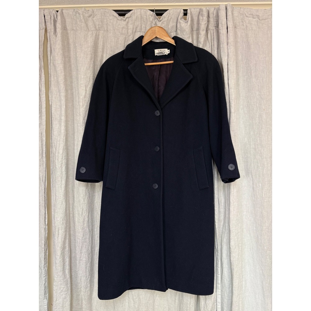 Talbots Petites Navy Blue 100% Wool Long Coat Made in USA Vintage Size 6P